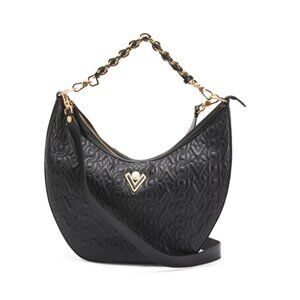 VALENTINO ORLANDI Black Made In Italy Leather Crescent Hobo Metal Chain Bag